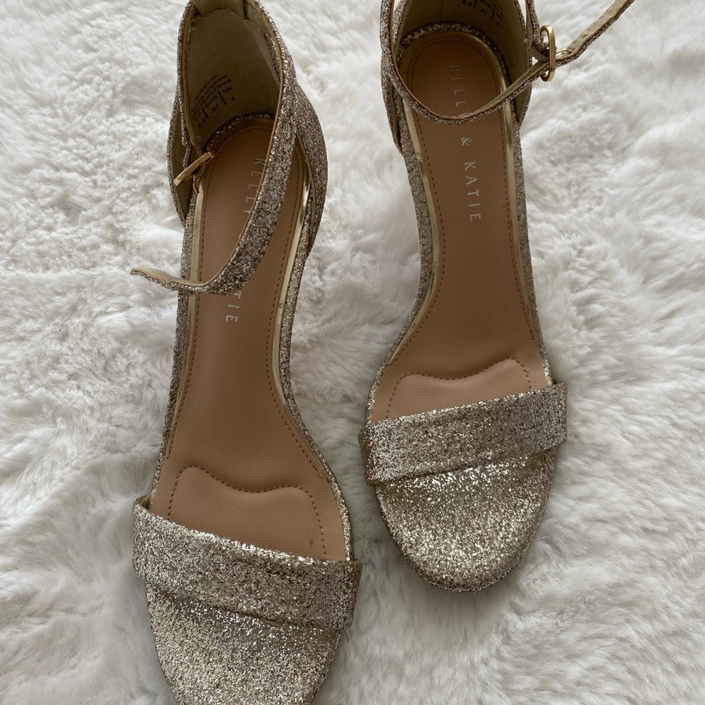 Kelly & Katie Gold Ankle-Strap Heels | wedding glitter bachelorette